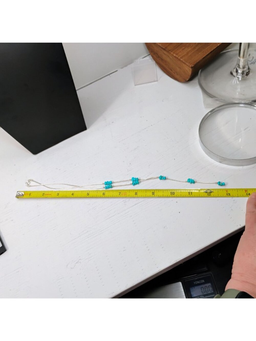 Liquid Sterling Silver & Kingman Turquoise Bead Lariat Necklace - Picture 4 of 7